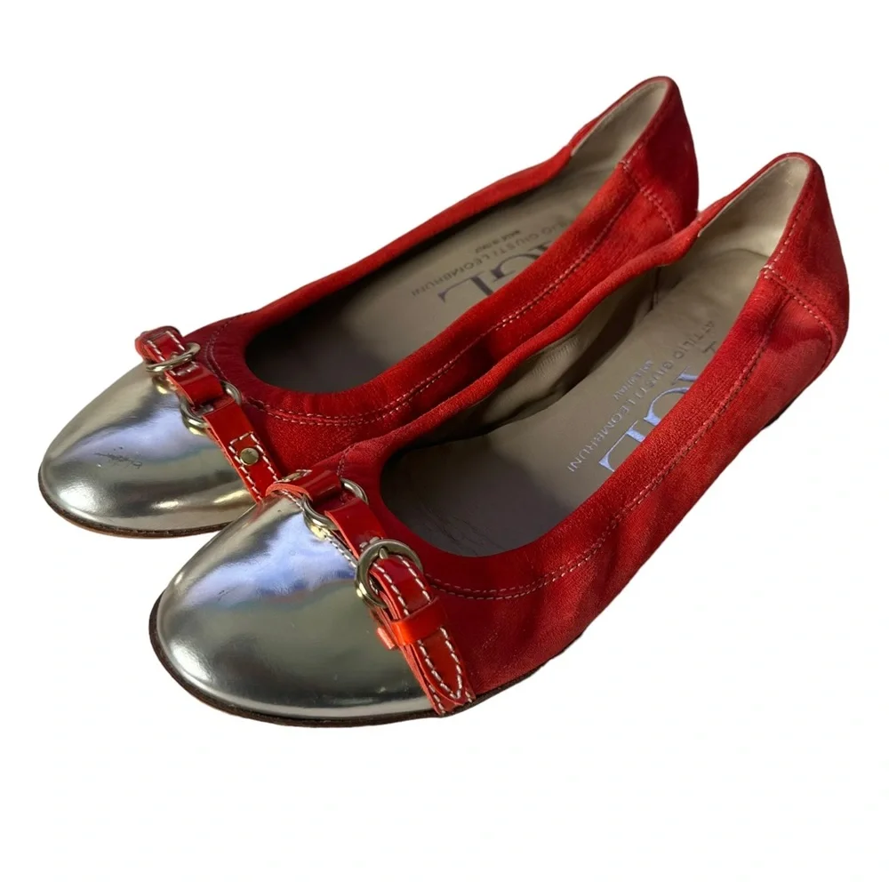 AGL Attilio Giusti Leombruni Orange Leather Flats Cap Toe Women Size 38.5 US 8.5